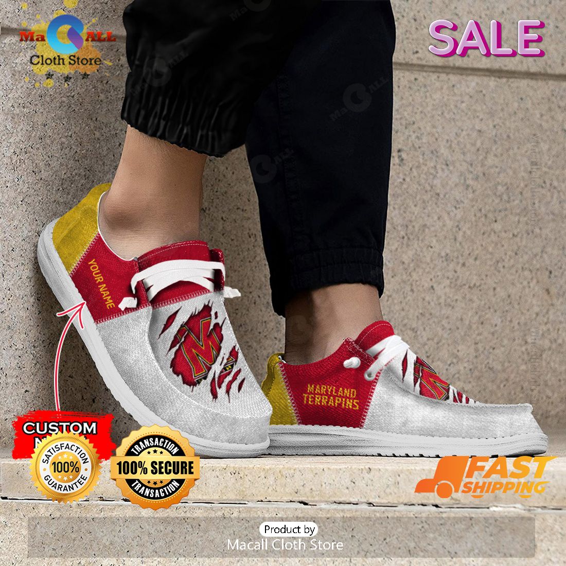 PREMIUM NCAA Maryland Terrapins Custom Name Hey Dude Shoes Limited 2024