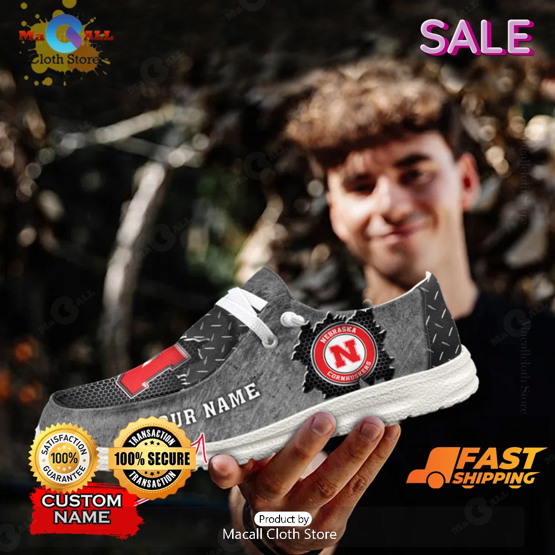 PREMIUM NCAA Nebraska Cornhuskers Custom Name Hey Dude Shoes Limited 2024