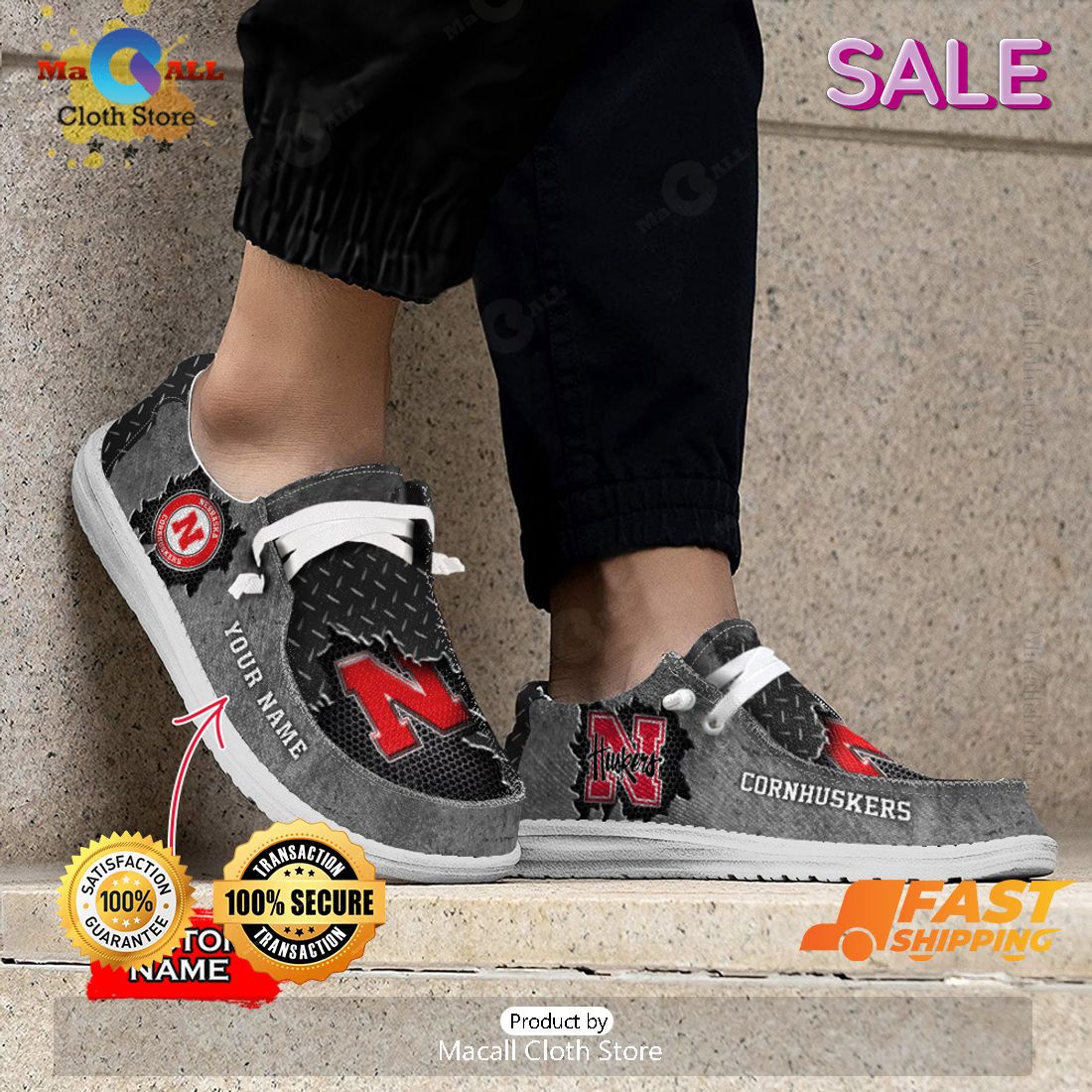 PREMIUM NCAA Nebraska Cornhuskers Custom Name Hey Dude Shoes Limited 2024