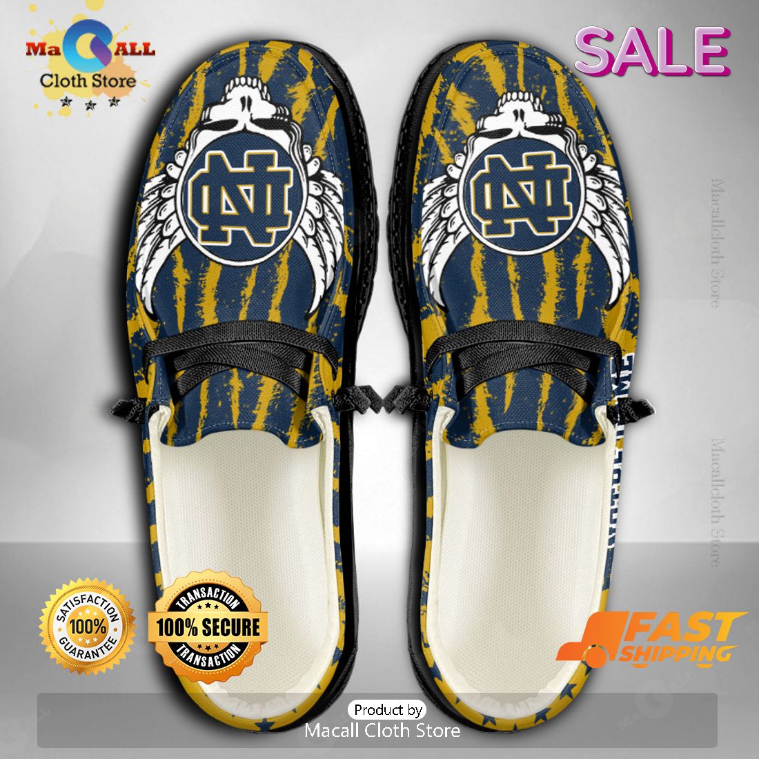 PREMIUM NCAA Notre Dame Fighting Irish Custom Name Hey Dude Shoes
