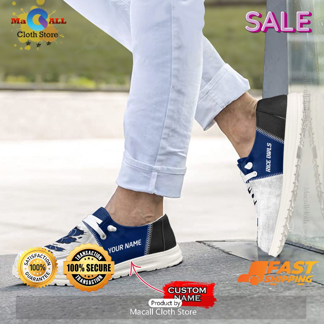 PREMIUM NCAA Rice Owls Custom Name Hey Dude Shoes Luxury Brand PREMIUM NCAA Rice Owls Custom Name Hey Dude Shoes Luxury Brand