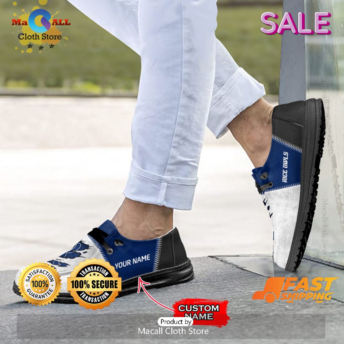PREMIUM NCAA Rice Owls Custom Name Hey Dude Shoes Luxury Brand PREMIUM NCAA Rice Owls Custom Name Hey Dude Shoes Luxury Brand