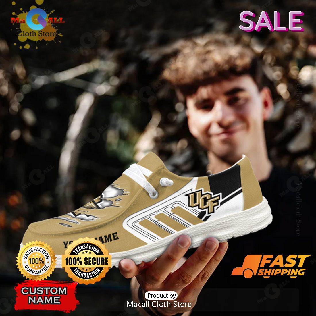PREMIUM NCAA UCF Knights Custom Name Hey Dude Shoes POD Design PREMIUM NCAA UCF Knights Custom Name Hey Dude Shoes POD Design