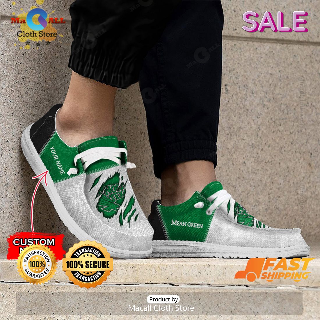 THE BEST NCAA NORTH TEXAS MEAN GREEN Custom Name Hey Dude Shoes Luxury Brand