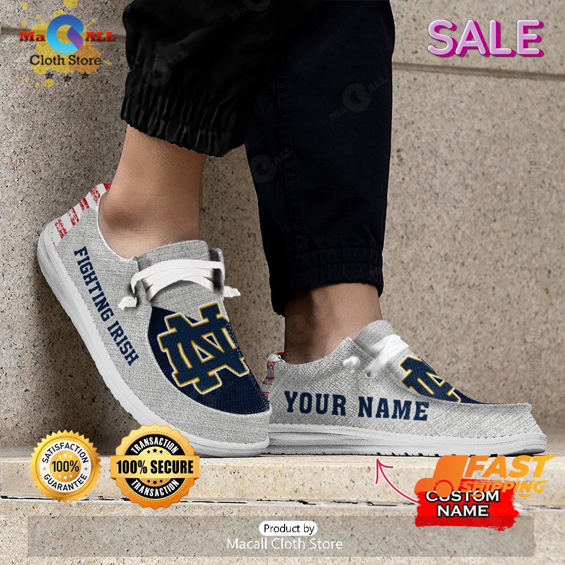 THE BEST NCAA Notre Dame Fighting Irish Custom Name Hey Dude Shoes Limited 2024