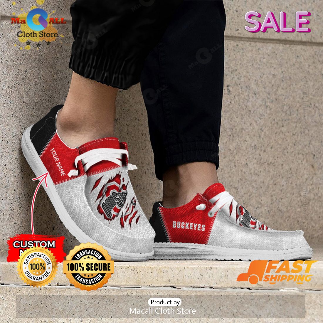 THE BEST NCAA Ohio State Buckeyes Custom Name Hey Dude Shoes
