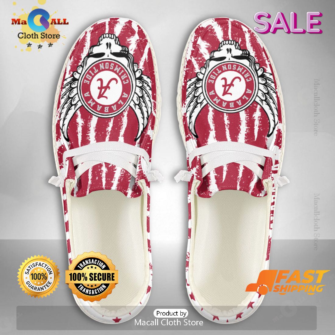 TRENDING NCAA Alabama Crimson Tide Custom Name Hey Dude Shoes