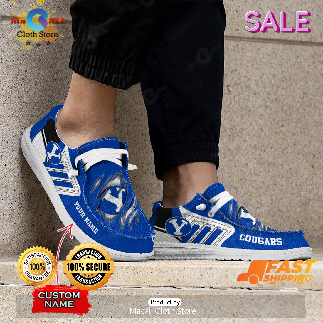 TRENDING NCAA BYU Cougars Custom Name Hey Dude Shoes