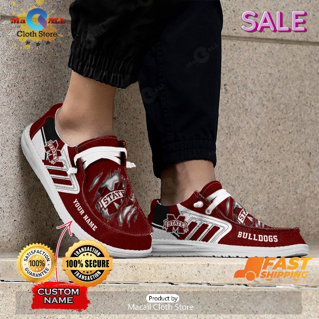 TRENDING NCAA Mississippi State Bulldogs Custom Name Hey Dude Shoes