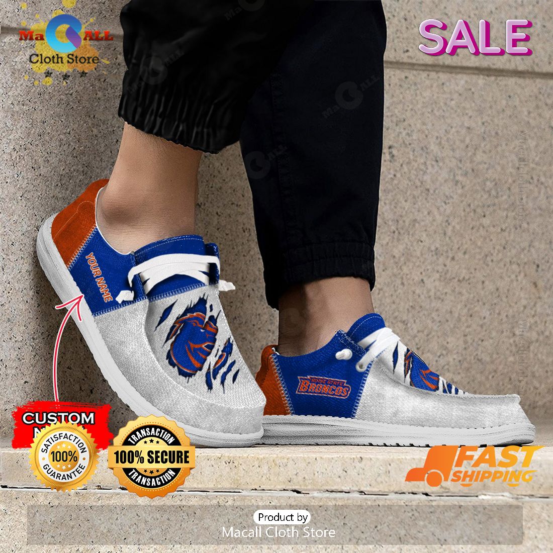 [AVAILABLE] NCAA Boise State Broncos Custom Name Hey Dude Shoes Luxury Brand