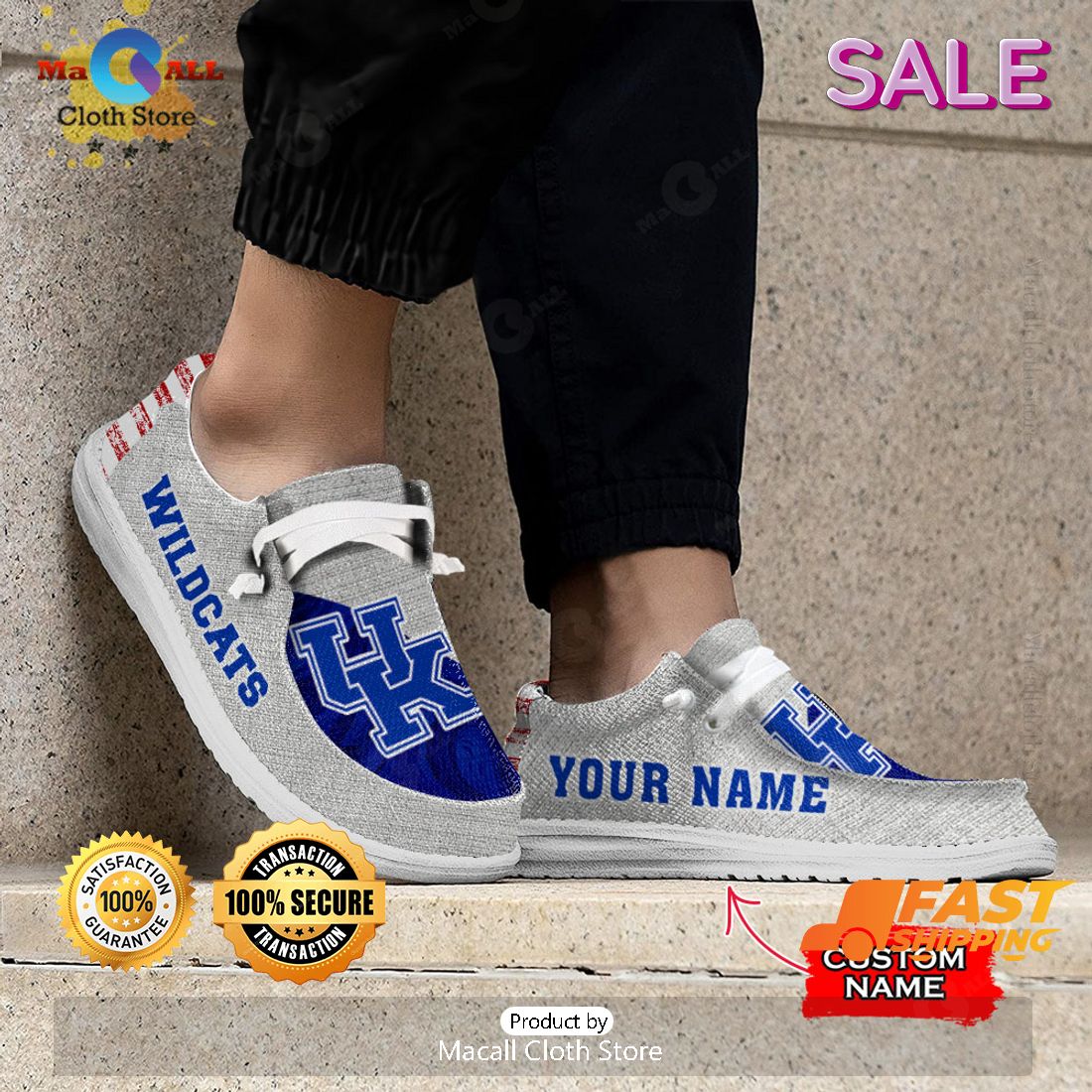 [AVAILABLE] NCAA Kentucky Wildcats Custom Name Hey Dude Shoes