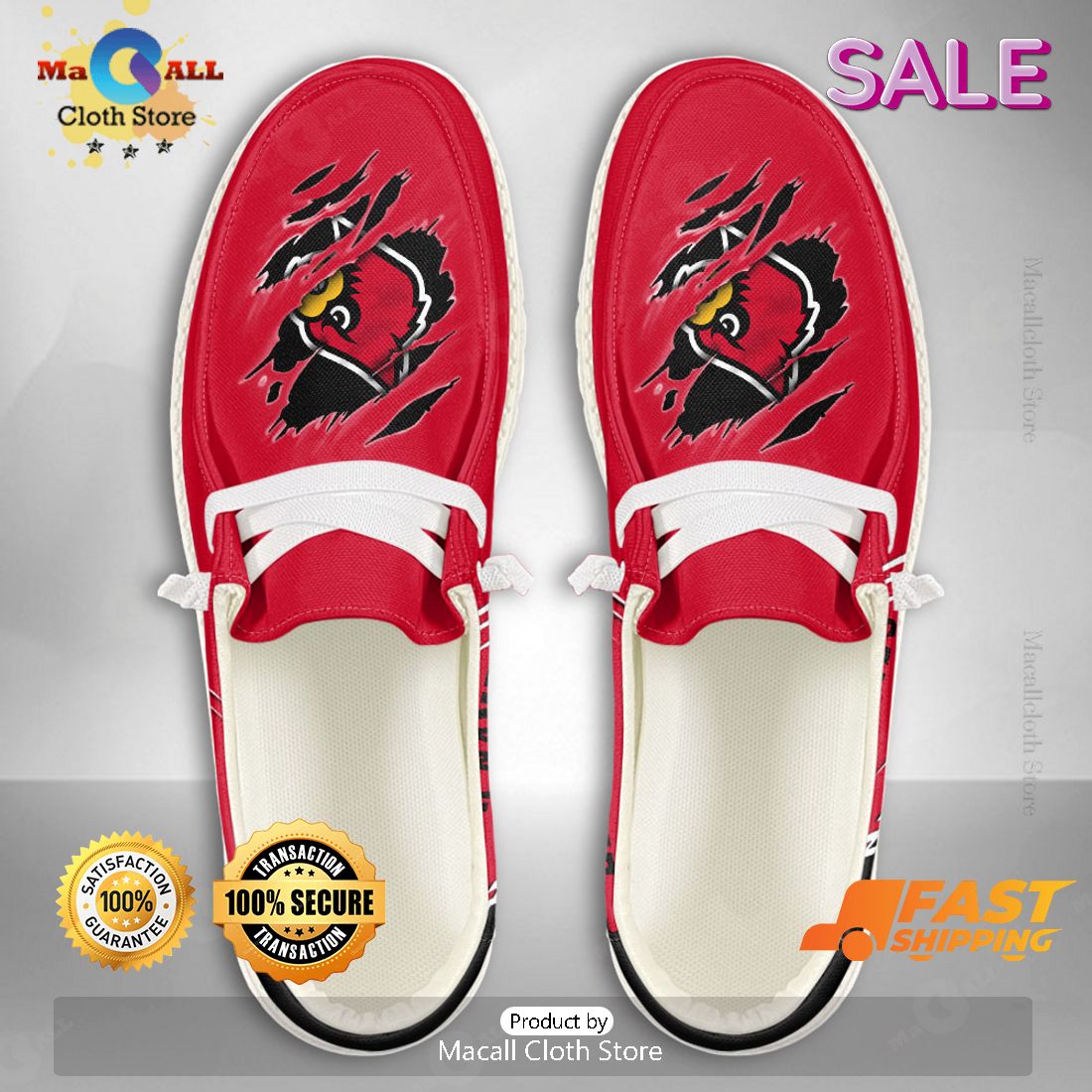 [AVAILABLE] NCAA Louisville Cardinals Custom Name Hey Dude Shoes