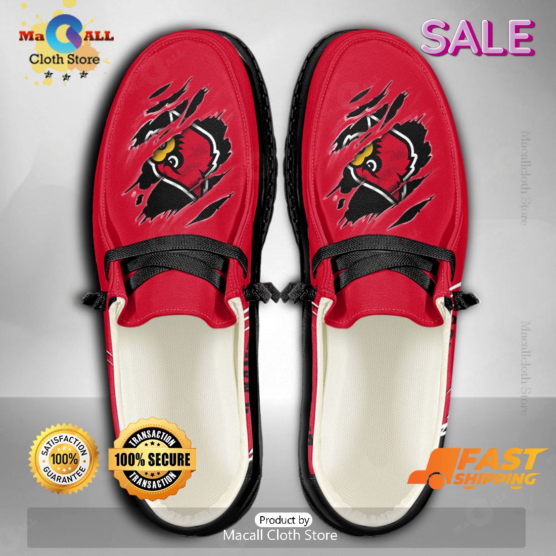 [AVAILABLE] NCAA Louisville Cardinals Custom Name Hey Dude Shoes