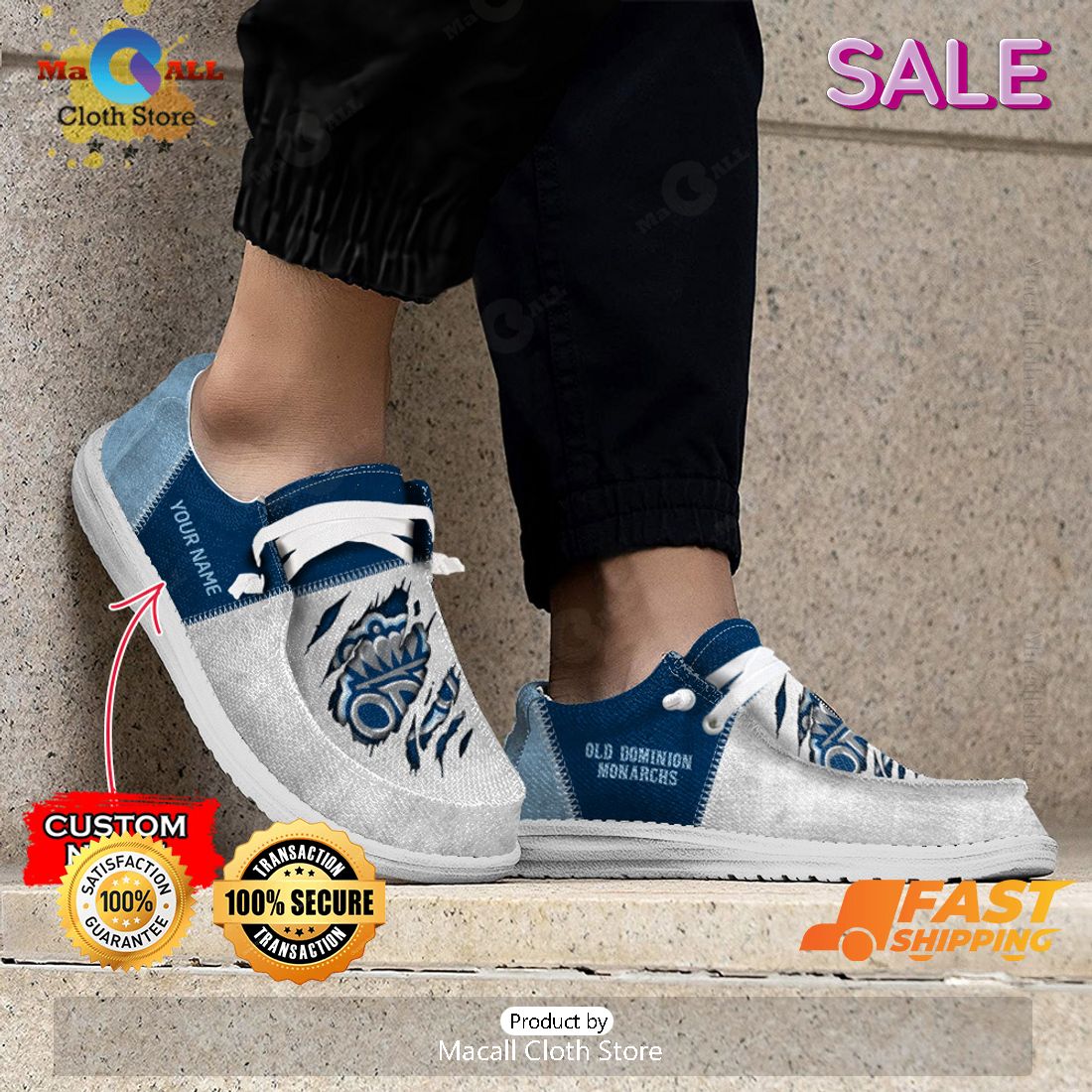 [AVAILABLE] NCAA Old Dominion Monarchs Custom Name Hey Dude Shoes Limited 2024