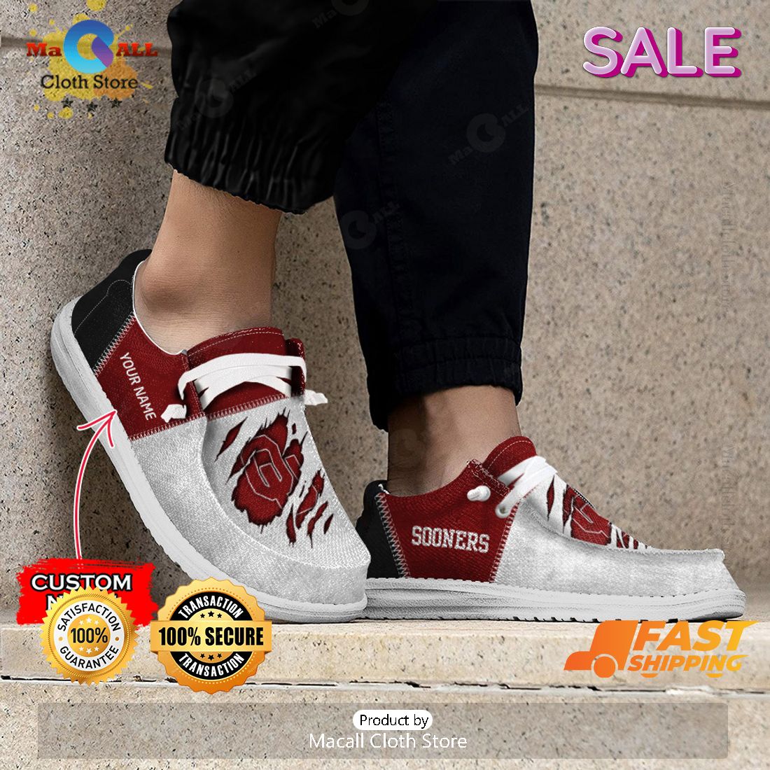 [BEST] NCAA Oklahoma Sooners Custom Name Hey Dude Shoes Luxury Brand