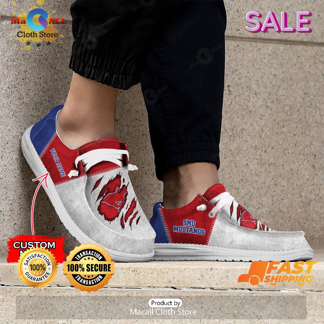 [BEST] NCAA SMU Mustangs Custom Name Hey Dude Shoes