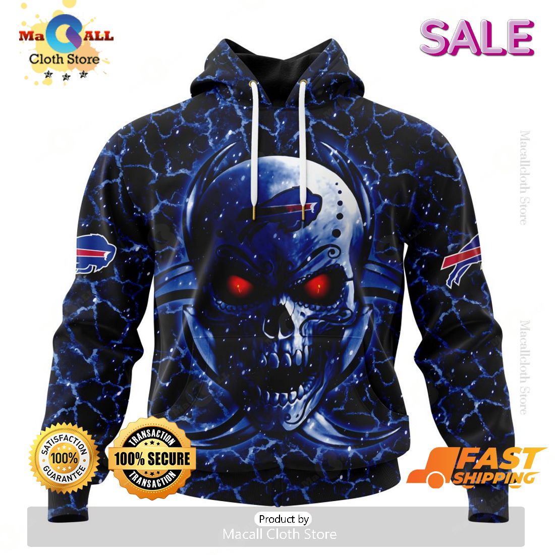 SALE Personalized NFL Buffalo Bills New Skull Art Design Hoodie Sweatshirt 3D