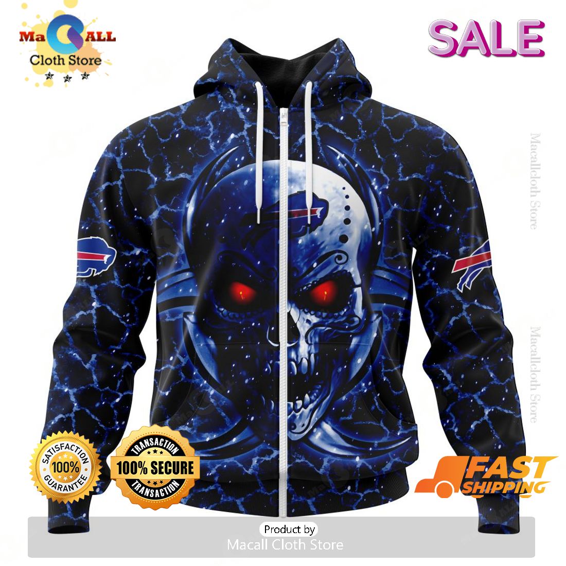 SALE Personalized NFL Buffalo Bills New Skull Art Design Hoodie Sweatshirt 3D