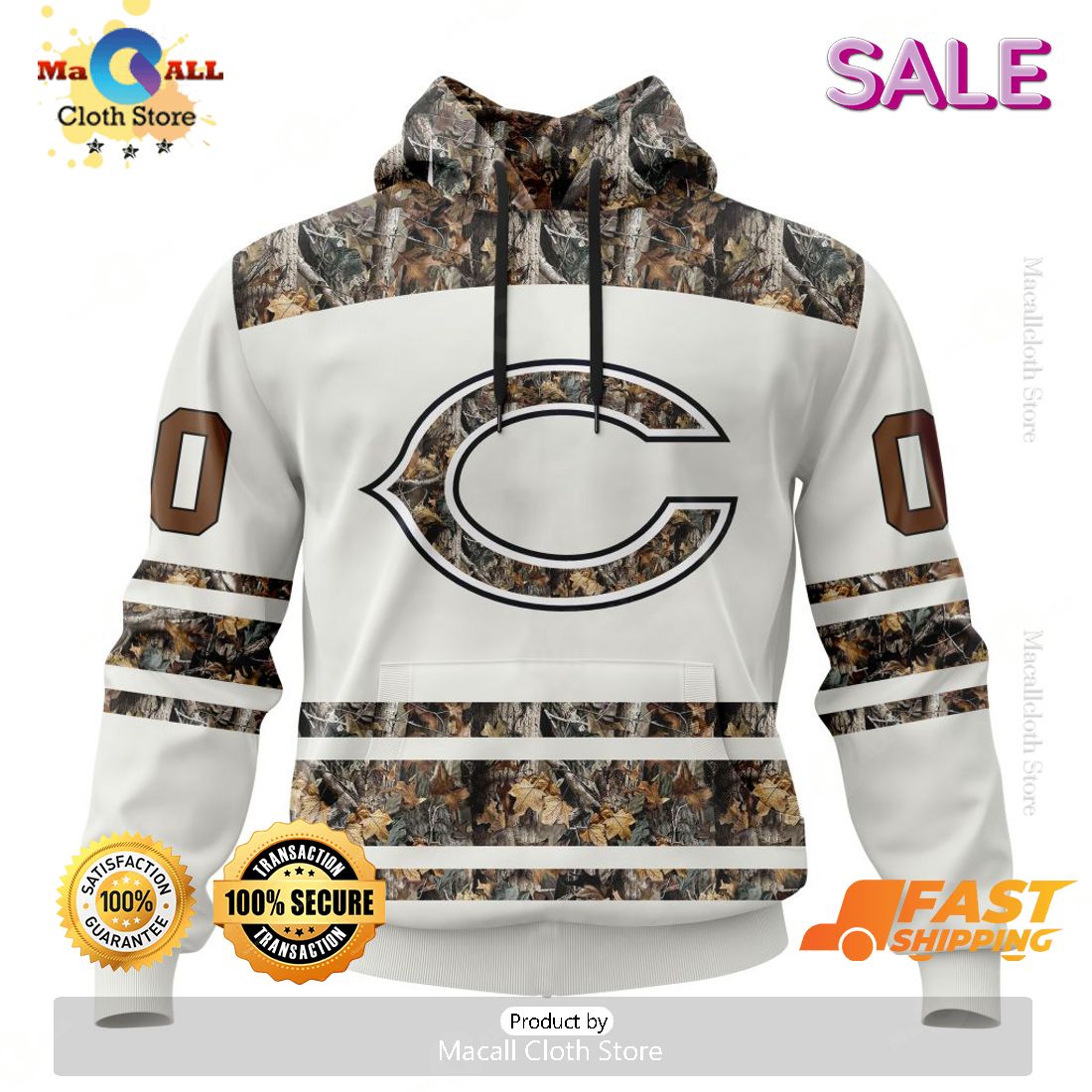 SALE Personalized NFL Chicago Bears Special Camo Hunting Design Hoodie Sweatshirt 3D