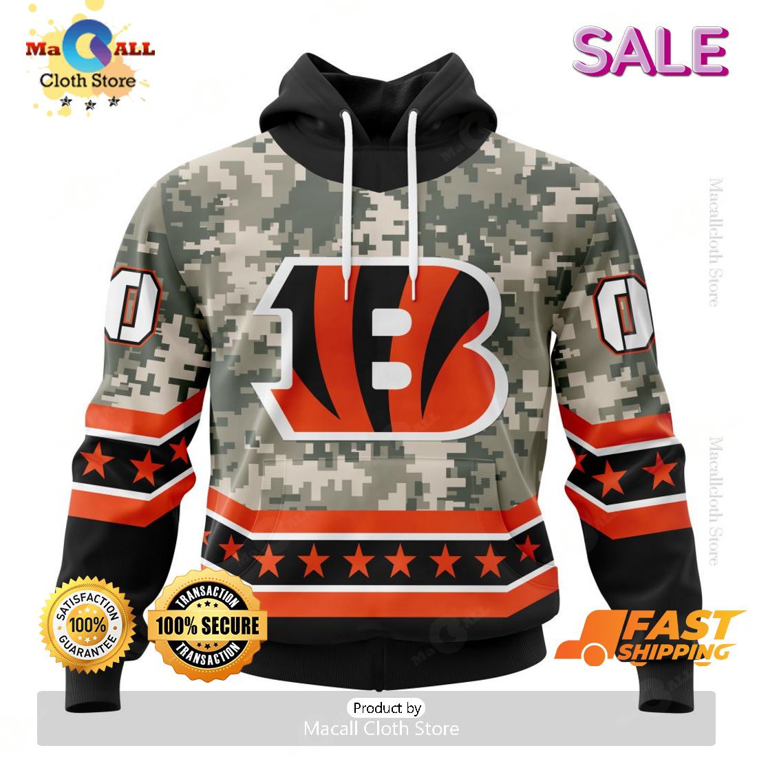 SALE Personalized NFL Cincinnati Bengals Camo Design For Veterans Day Hoodie Sweatshirt 3D