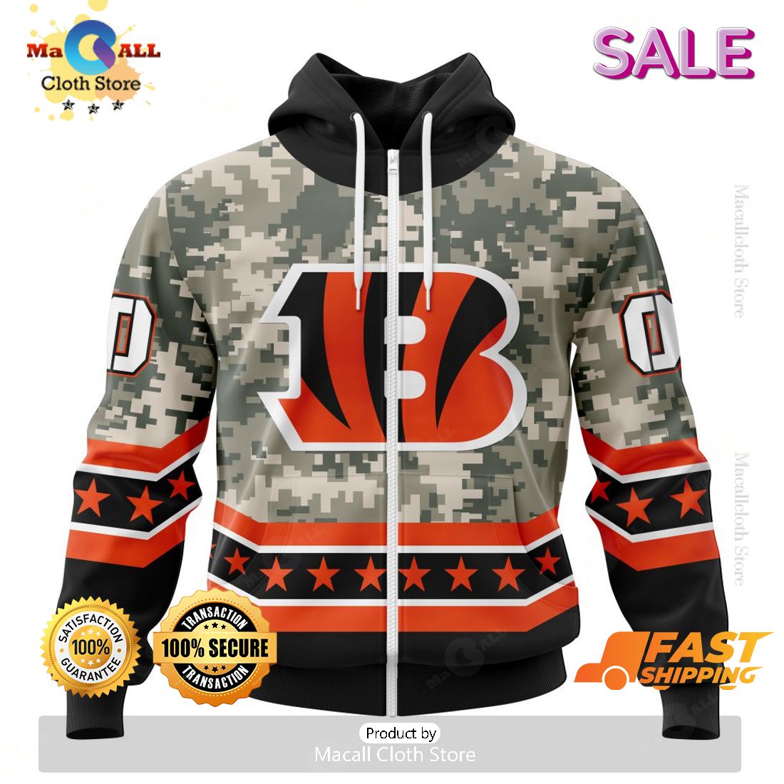 SALE Personalized NFL Cincinnati Bengals Camo Design For Veterans Day Hoodie Sweatshirt 3D