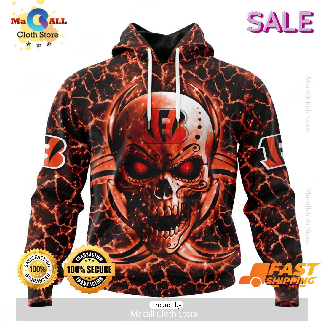 SALE Personalized NFL Cincinnati Bengals New Skull Art Design Hoodie Sweatshirt 3D SALE Personalized NFL Cincinnati Bengals New Skull Art Design Hoodie Sweatshirt 3D