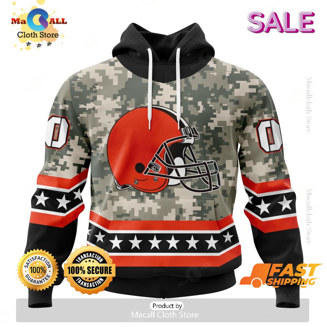 SALE Personalized NFL Cleveland Browns Camo Design For Veterans Day Hoodie Sweatshirt 3D SALE Personalized NFL Cleveland Browns Camo Design For Veterans Day Hoodie Sweatshirt 3D