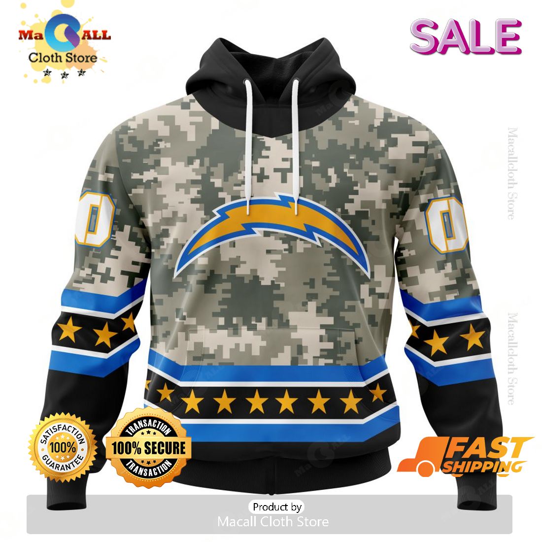 SALE Personalized NFL Los Angeles Chargers Camo Design For Veterans Day Hoodie Sweatshirt 3D SALE Personalized NFL Los Angeles Chargers Camo Design For Veterans Day Hoodie Sweatshirt 3D