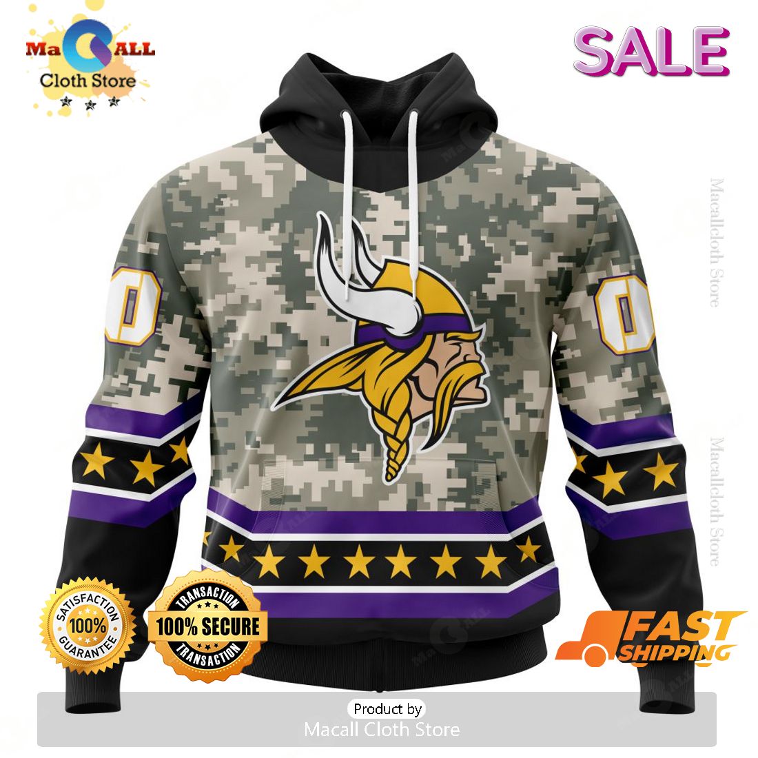 SALE Personalized NFL Minnesota Vikings Camo Design For Veterans Day Hoodie Sweatshirt 3D SALE Personalized NFL Minnesota Vikings Camo Design For Veterans Day Hoodie Sweatshirt 3D