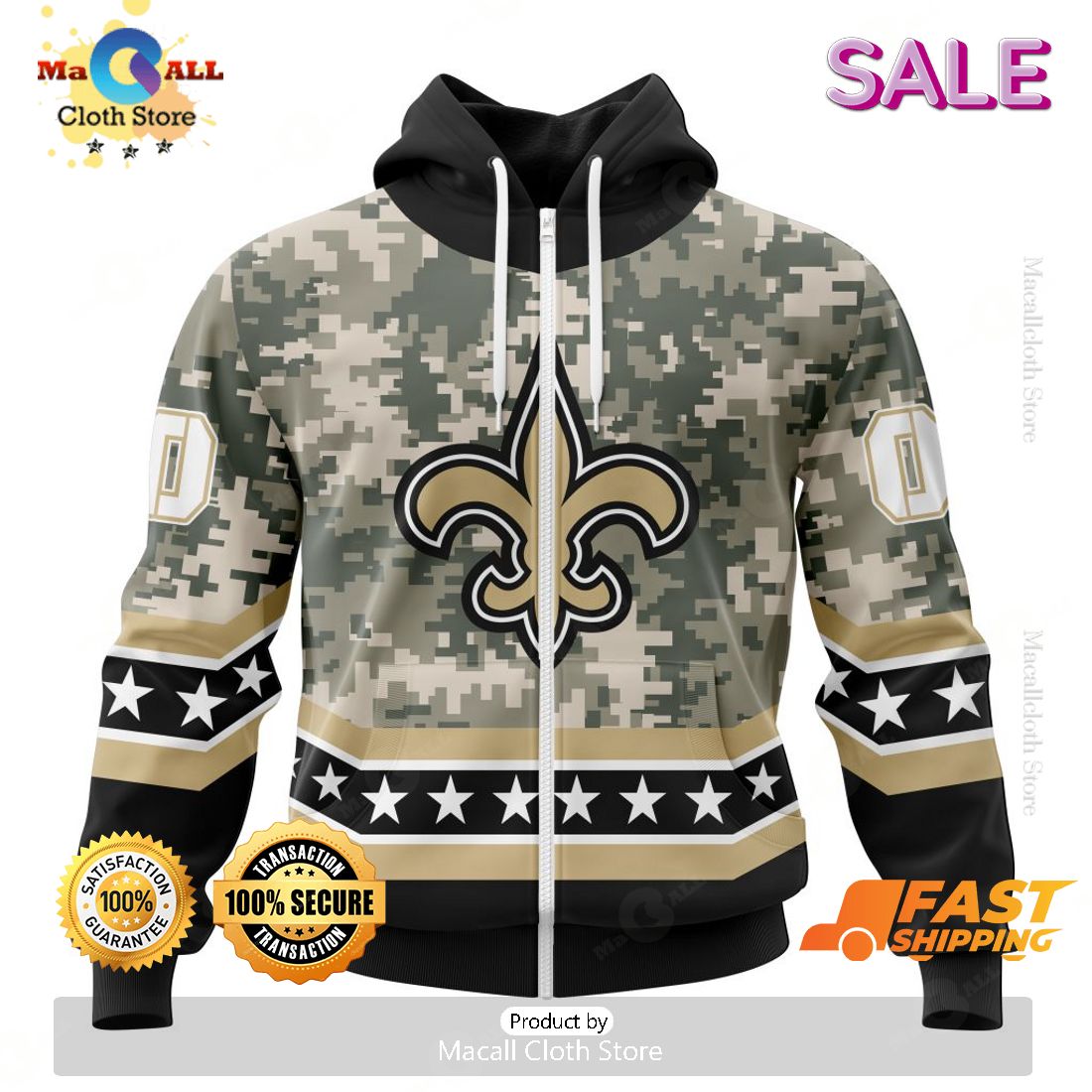 SALE Personalized NFL New Orleans Saints Camo Design For Veterans Day Hoodie Sweatshirt 3D
