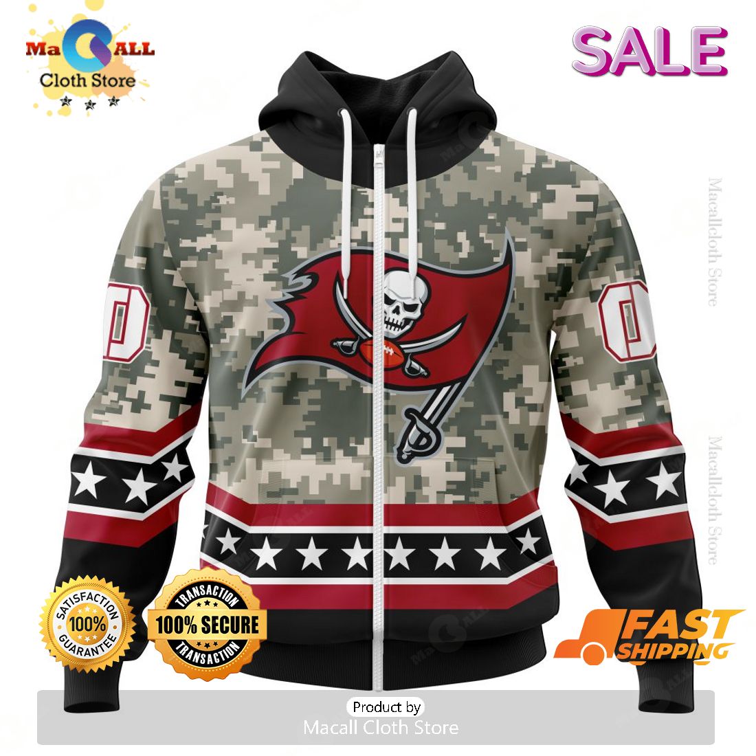 SALE Personalized NFL Tampa Bay Buccaneers Camo Design For Veterans Day Hoodie Sweatshirt 3D