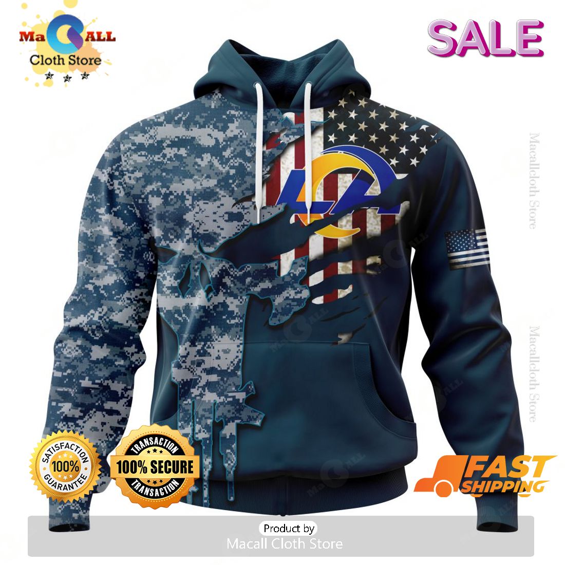 SALE Personalized NFL Los Angeles Rams Special Navy Camo Veteran Design Hoodie Sweatshirt 3D SALE Personalized NFL Los Angeles Rams Special Navy Camo Veteran Design Hoodie Sweatshirt 3D