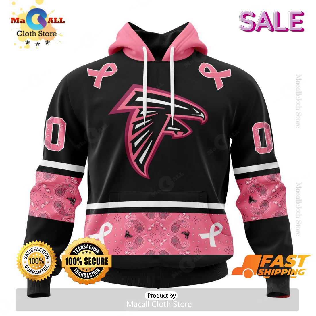[SALE] Personalized NFL Atlanta Falcons PINK BREAST CANCER Specialized Design In Classic Style With Paisley Hoodie 3D