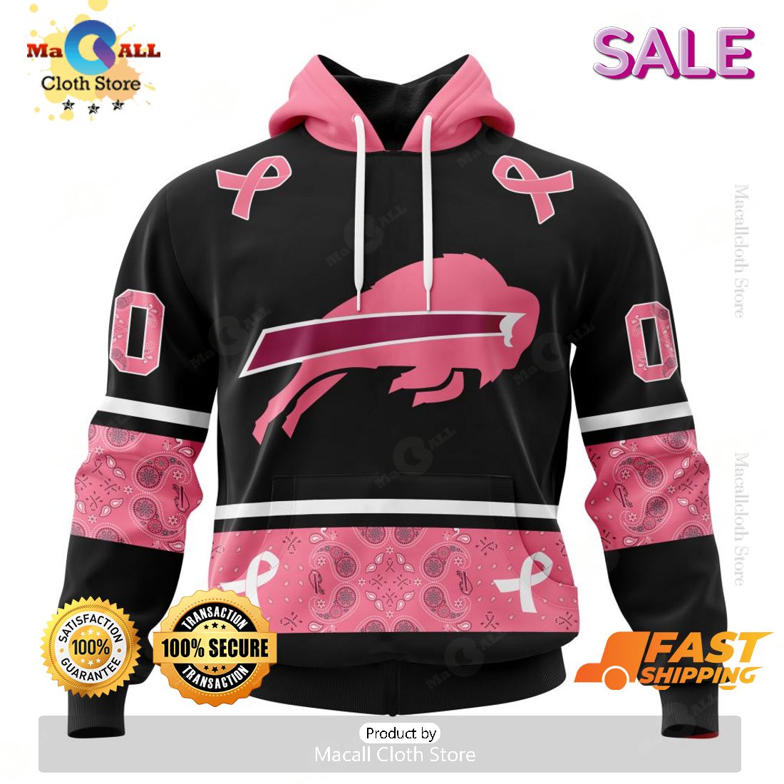 [SALE] Personalized NFL Buffalo Bills PINK BREAST CANCER Specialized Design In Classic Style With Paisley Hoodie 3D