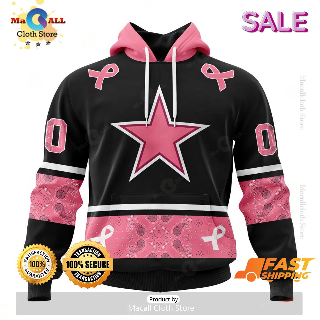 [SALE] Personalized NFL Dallas Cowboys PINK BREAST CANCER Specialized Design In Classic Style With Paisley Hoodie 3D