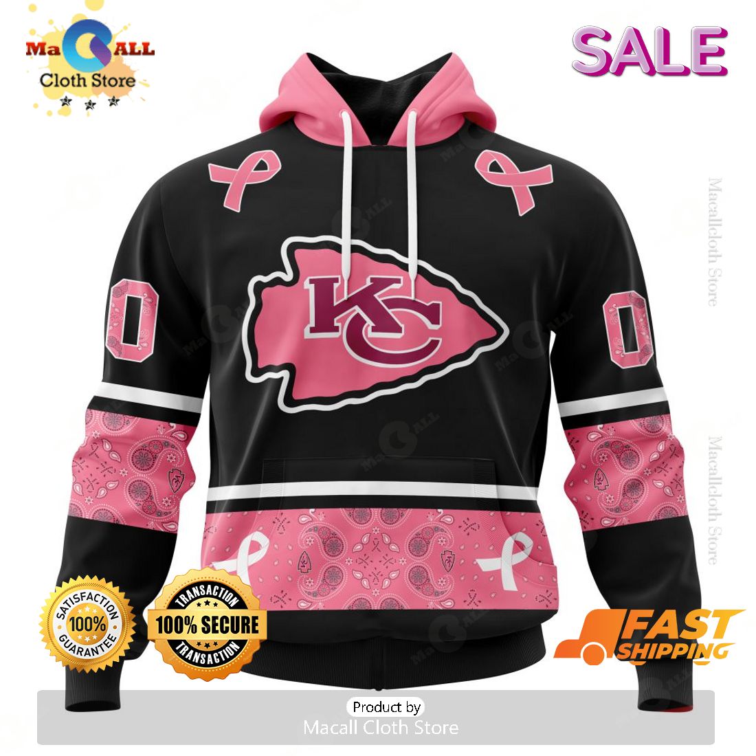 [SALE] Personalized NFL Kansas City Chiefs PINK BREAST CANCER Specialized Design In Classic Style With Paisley Hoodie 3D