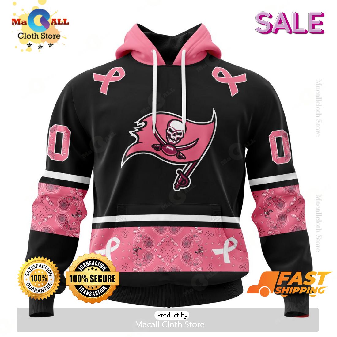 [SALE] Personalized NFL Tampa Bay Buccaneers PINK BREAST CANCER Specialized Design In Classic Style With Paisley Hoodie 3D