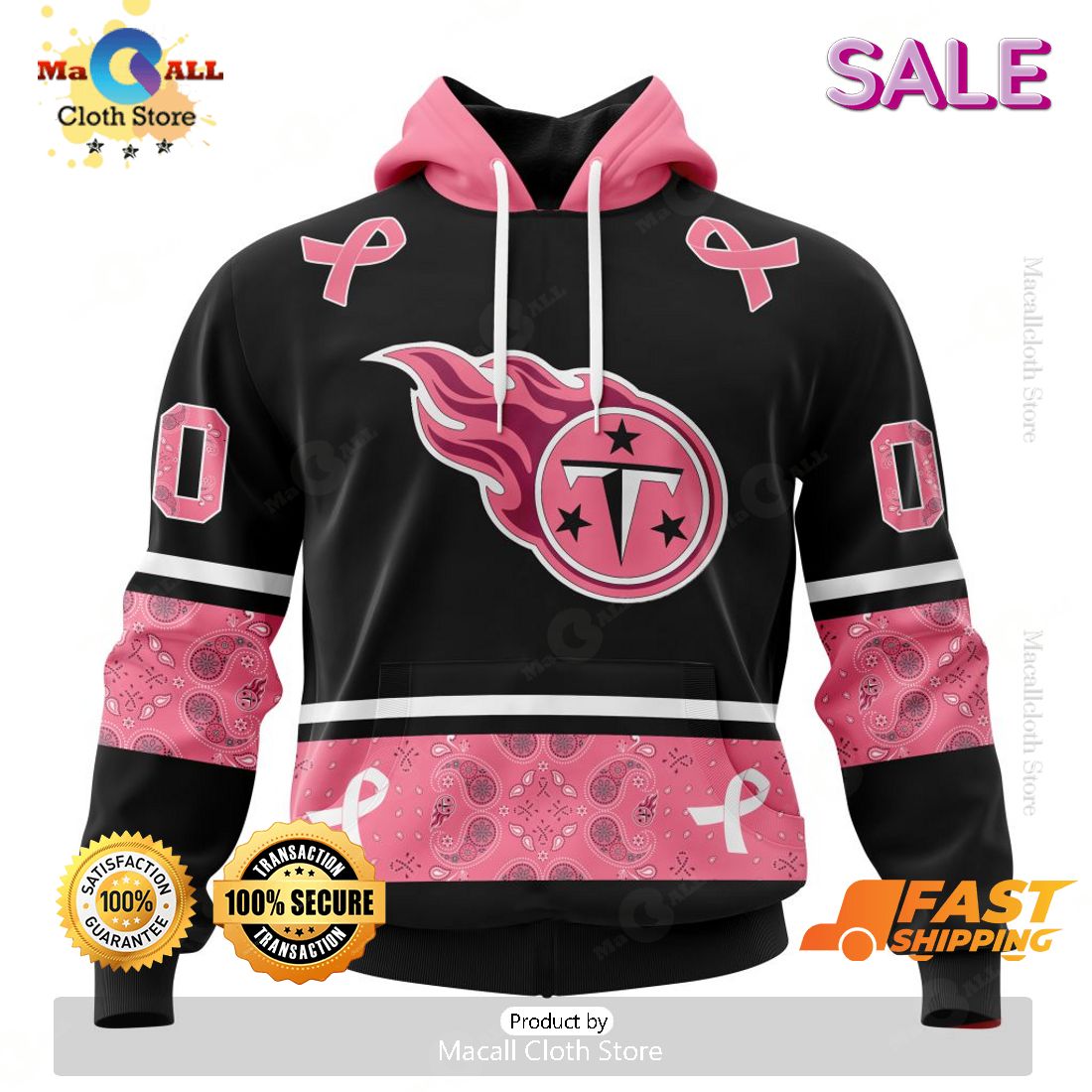 [SALE] Personalized NFL Tennessee Titans PINK BREAST CANCER Specialized Design In Classic Style With Paisley Hoodie 3D