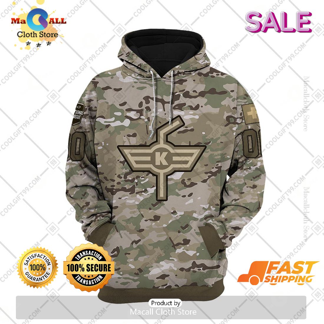 [SALE] Personalized NL Hockey EHC Kloten Army Camo Style Hoodie Sweatshirt 3D