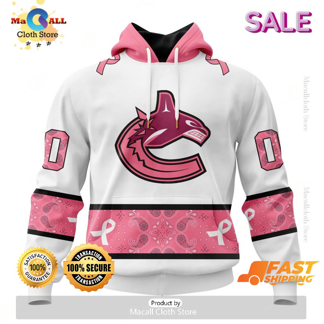 [BEST] NHL Vancouver Canucks In Classic Style With Paisley! IN OCTOBER WE WEAR PINK BREAST CANCER Hoodie Sweatshirt 3D
