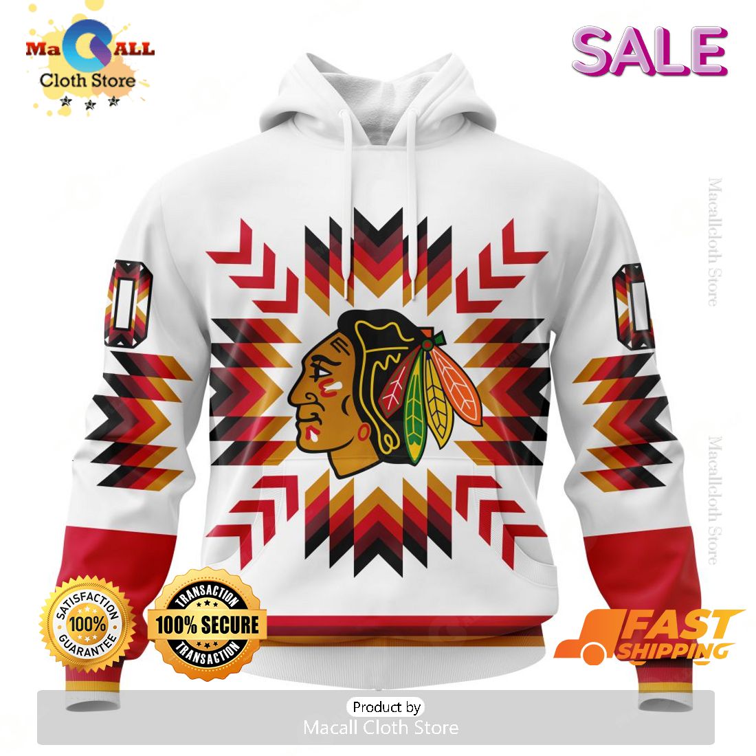 [SALE] NHL Chicago Blackhawks Special Design With Native Pattern Hoodie Sweatshirt 3D