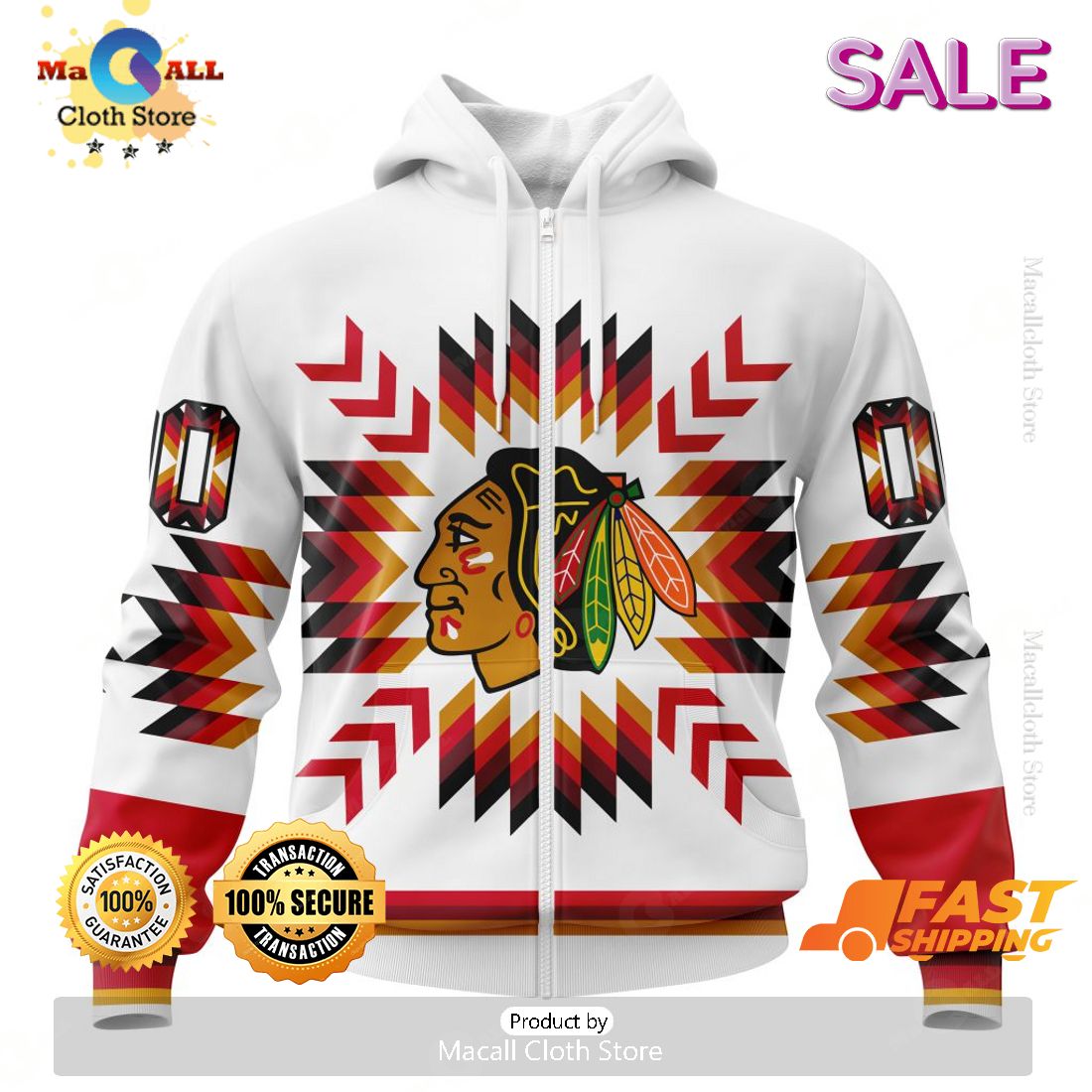 [SALE] NHL Chicago Blackhawks Special Design With Native Pattern Hoodie Sweatshirt 3D