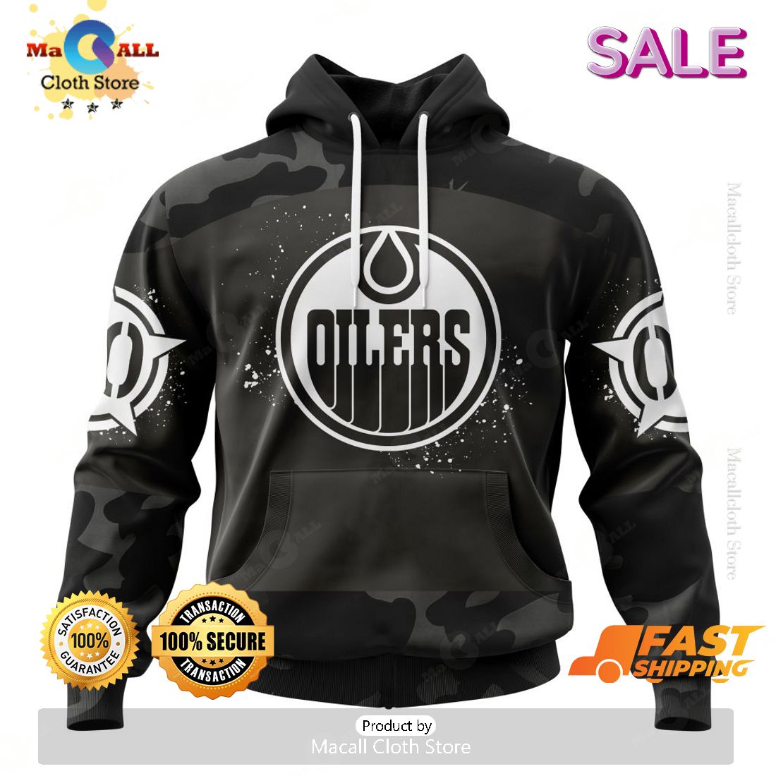 [SALE] NHL Edmonton Oilers Special Black Camo Design For Veterans Day Hoodie Sweatshirt 3D