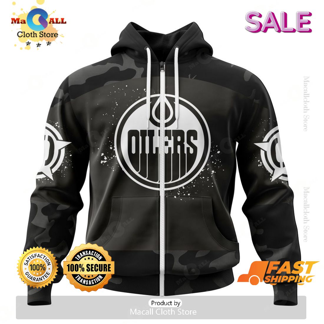[SALE] NHL Edmonton Oilers Special Black Camo Design For Veterans Day Hoodie Sweatshirt 3D
