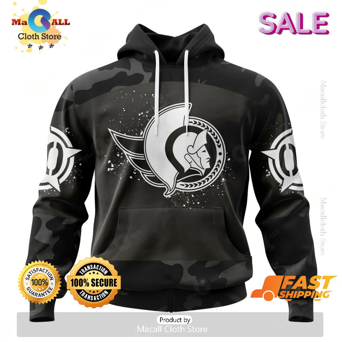 [SALE] NHL Ottawa Senators Special Black Camo Design For Veterans Day Hoodie Sweatshirt 3D