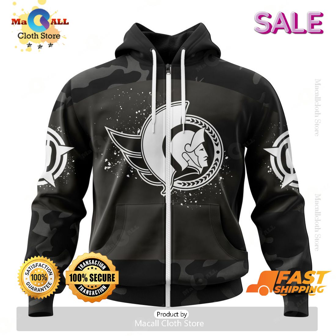 [SALE] NHL Ottawa Senators Special Black Camo Design For Veterans Day Hoodie Sweatshirt 3D