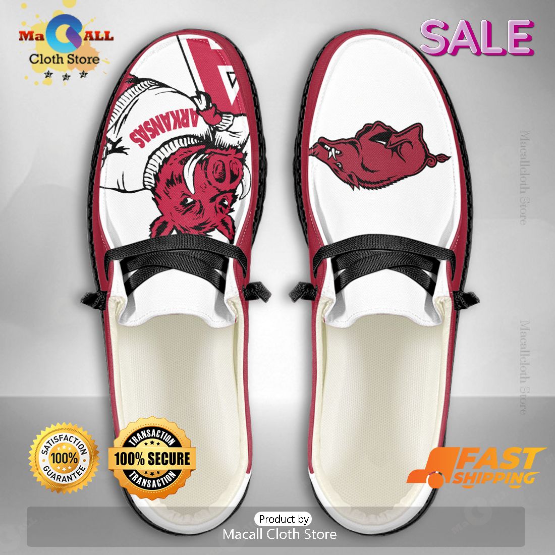 AVAILABLE NCAA Arkansas Razorbacks Custom Name Hey Dude Shoes POD