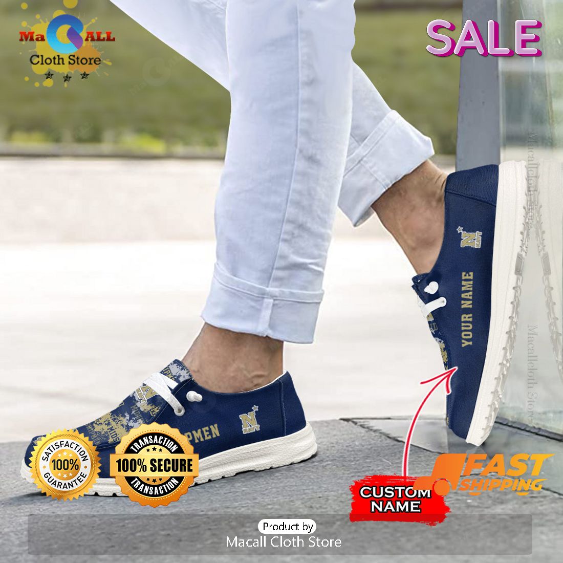 LIMITED NCAA Navy Midshipmen Custom Name Hey Dude Shoes POD Design LIMITED NCAA Navy Midshipmen Custom Name Hey Dude Shoes POD Design