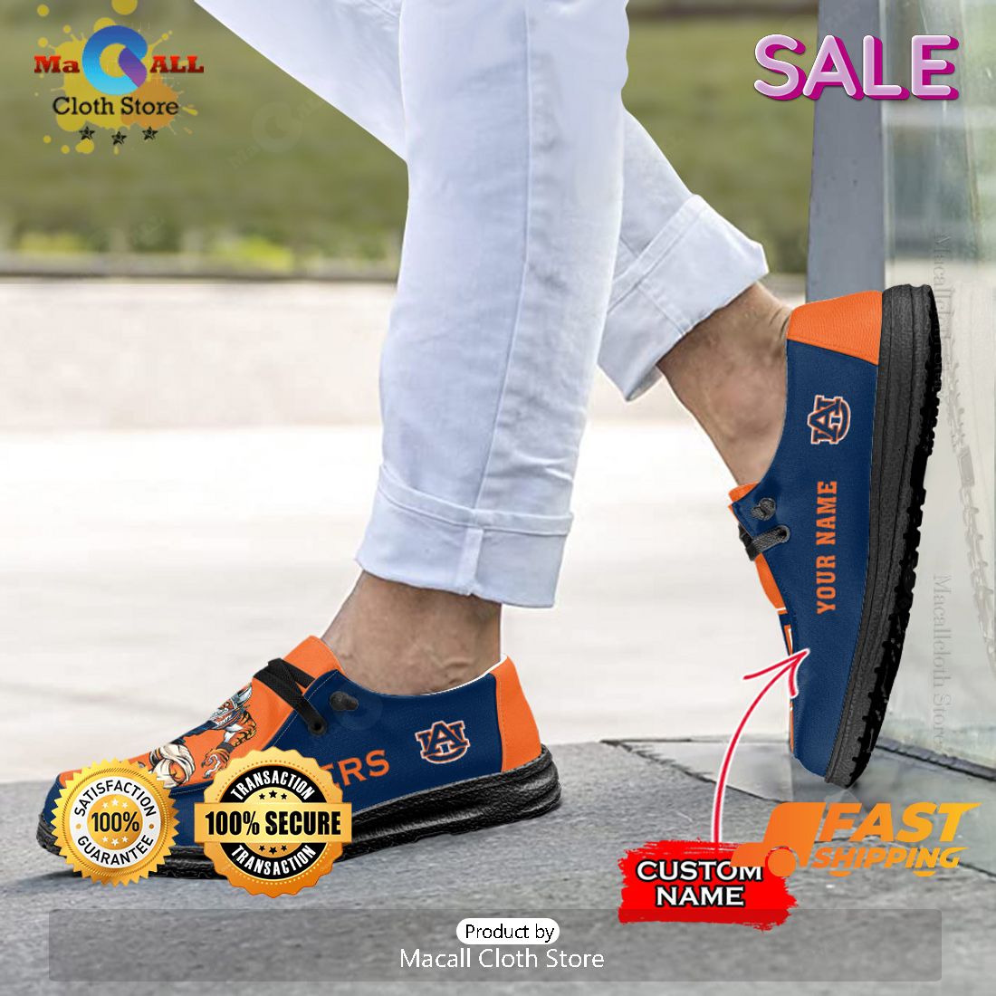 LUXURY NCAA Auburn Tigers - Custom Name Hey Dude Shoes LUXURY NCAA Auburn Tigers - Custom Name Hey Dude Shoes