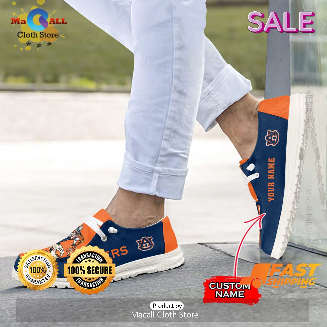 LUXURY NCAA Auburn Tigers - Custom Name Hey Dude Shoes LUXURY NCAA Auburn Tigers - Custom Name Hey Dude Shoes